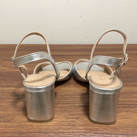 Ma+DE |94 Metallic Silver Leather Sandals with Curved Block Heel. Size 37. - Picture 3 of 8